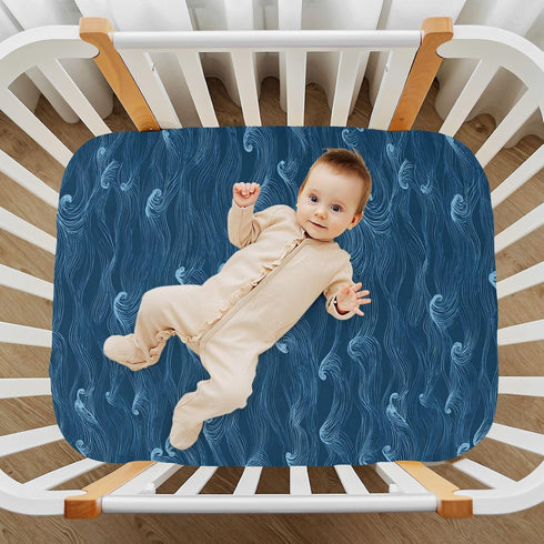 Dussdil 52 28 Dark Navy Blue Ocean Waves Crib Sheet for Girls Boys Baby Toddler Bed Mattress Sheets Babies Fitted Crib