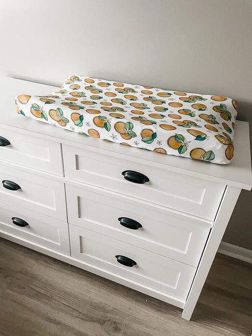 Orange Blossom Fitted Changing Pad Cover, Made from Viscose from Bamboo and Spandex Material, Fits Standard Changing