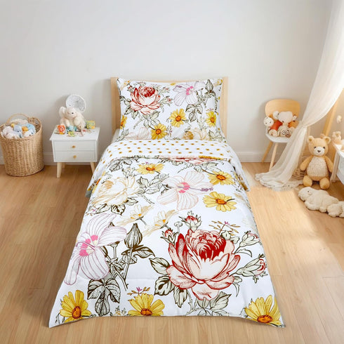 Set 4 Sets, Set Toddler Bedding for Girls, Piece Toddler Comforter Bed Ultra Soft Breathable Vintage Crib Bedding