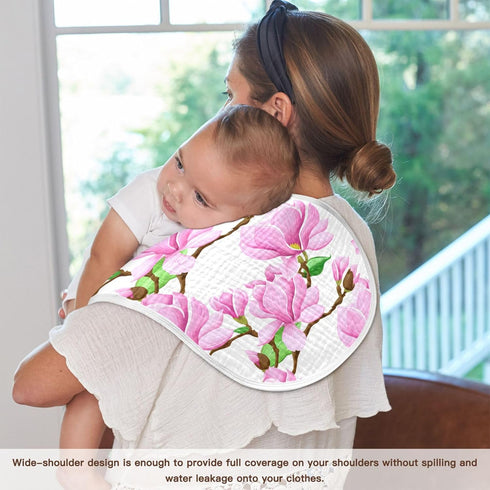 Set 4, Magnolia Flowers Muslin Baby Burp Cloths of Super Soft & Absorbent Burping Rags, Cotton Burp Clothes Shower Gift