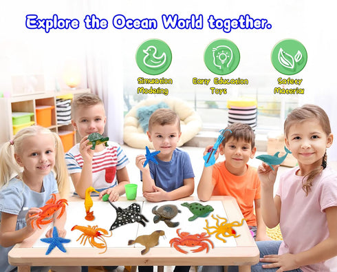 Ocean Sea Animal Figures - 12 Pack Realistic Soft Plastic Bath Toys for Toddlers, Kids, Boys, and Girls