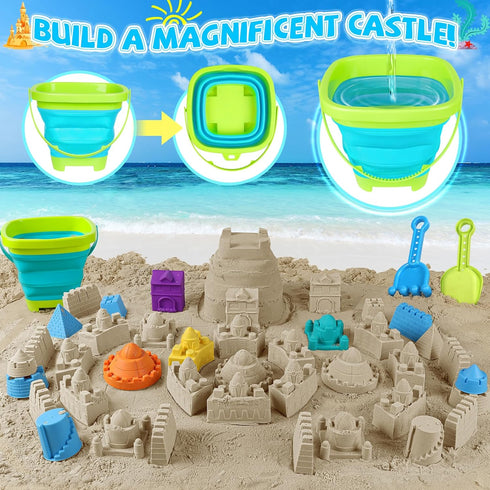 FHOZGECY Playset Set, 4-8 Beach Toys, Farm Sand Toys for Kids Boys and Girls with Collapsible Bucket, Tractor Sand