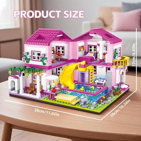 CSNRHG Summer Set 1018 6+ Pink Pool Villa Building Block Friends Construction Educational Toy Pieces Gifts for Girls