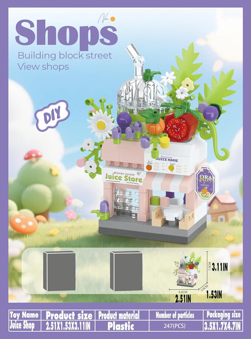 Sacblirr Set Juice Shop City Street View House Mini Building Micro Blocks Toy Store Shop for Home Decor Toys Birthday
