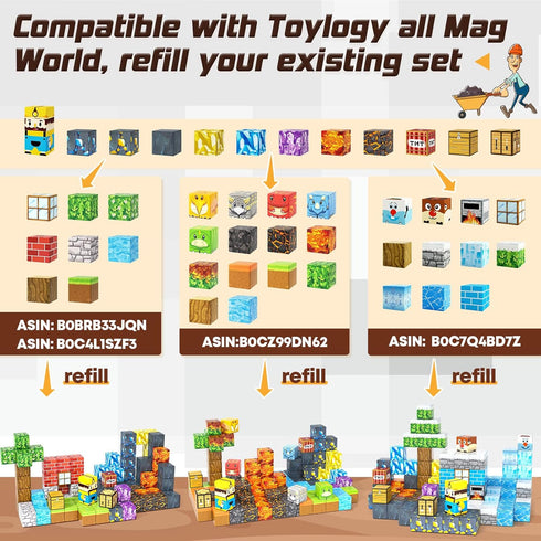 Magnetic Blocks Mine Pickaxe Edition, Build Mine Magnet World, Toddler Toys for Boys & Girls Age 3+