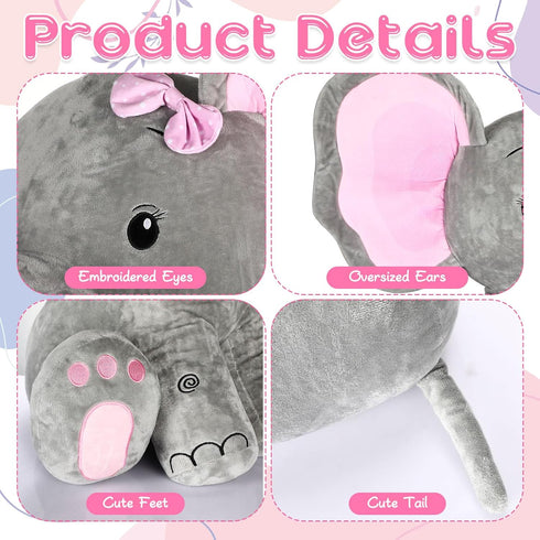 Jenaai Giant Stuffed Elephant Plush Toy, Huge Gray Elephant, Soft Big Doll for Home Decor, 24 Inch
