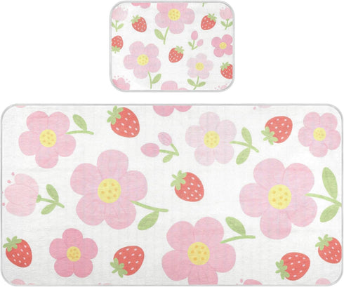 SyXIOP Cute Pink-Flowered Strawberries Cooling Baby Waterproof Crib Mattress Cover 28" x 52"