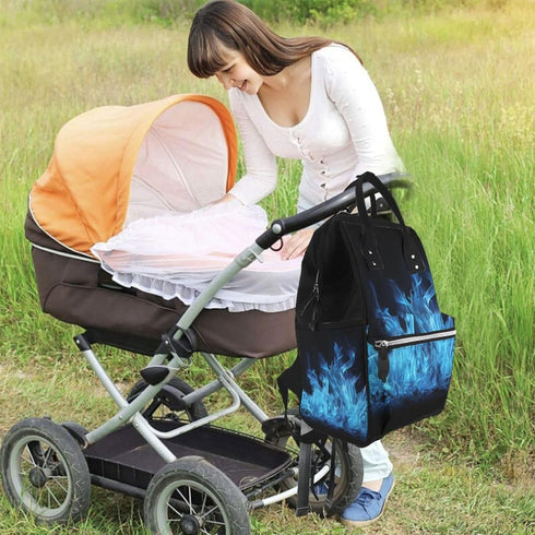 QSMJKLD Backpack Mommy Daypack Blue Flame Diaper Bag with Changing Pad, Pacifier Holder - Multifunction Travel Nappy