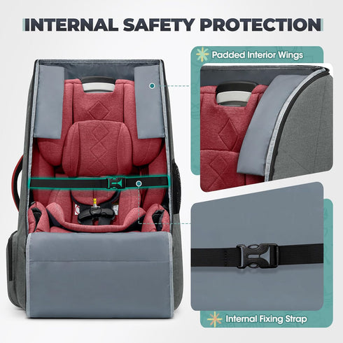 Backpack RAINSMORE Padded Car Seat Travel Bag for Airplane Heavy Duty Car Seat for Air Travel Baby Carseat Cover Bags
