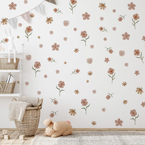 Boho Flower Wall Decals,Watercolor Wildflower Wall Art,Girls Bedroom Removable Flower DecalsNursery Kids Room Decor
