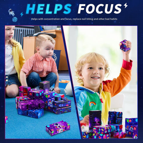 20 Pcs Galaxy Infinity Cube Toy Bulk with Bag Mini Blocks Cube Gadget Sensory Toy Stress Anxiety Relief Magic Puzzle