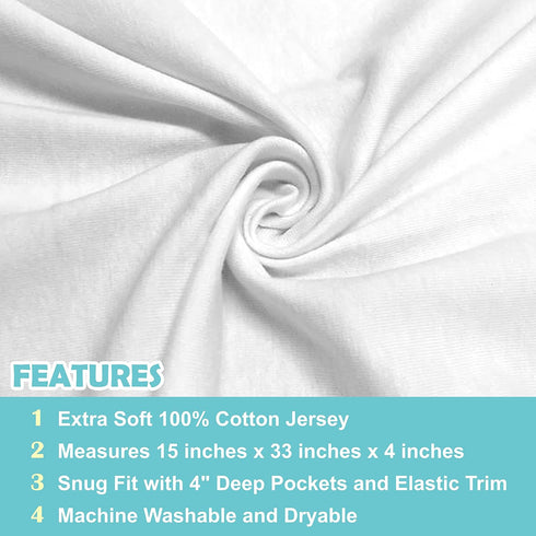 American Baby Company Fitted Bassinet Sheet, 15" x 33", 100% Natural Cotton Jersey Knit, White, Pack of 2