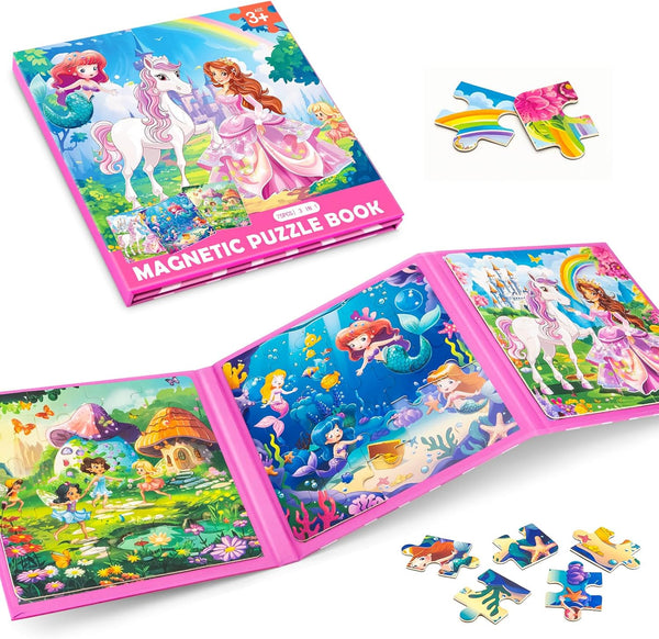 Princess Magnetic Puzzles for Toddlers 3-5 - 20-30 Pieces Mermaid Puzzles for Kids Ages 4-6 Birthday Gifts