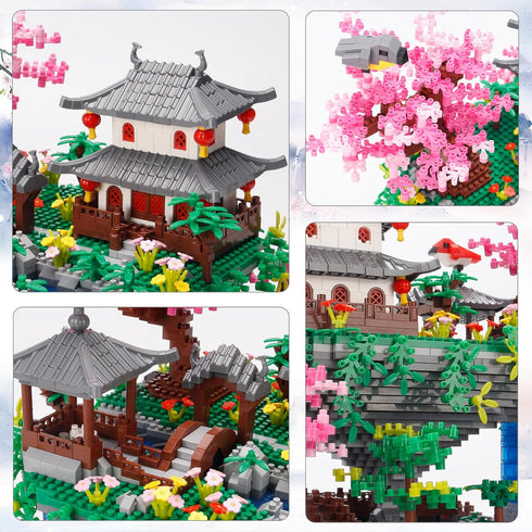 3600PCS Micro Mini Blocks Peach Blossom Pond Bonsai Tree Kit - Traditional Architecture Building Blocks Gift for 14+