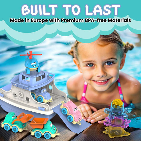 utoyz 15pcs 1 Ferry Fun & Friends & Baby Bath Toys with Ferry Boats, Cars for Bathtub, Trucks, Helicopter, Stacking