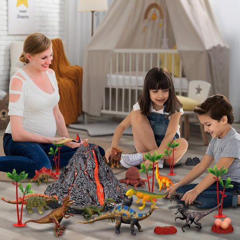 Large Volcano Set with 9 Realistic Dinosaur Action Figures, Simulated Eruptions with Sounds, Gift for Kids 2-10 Years
