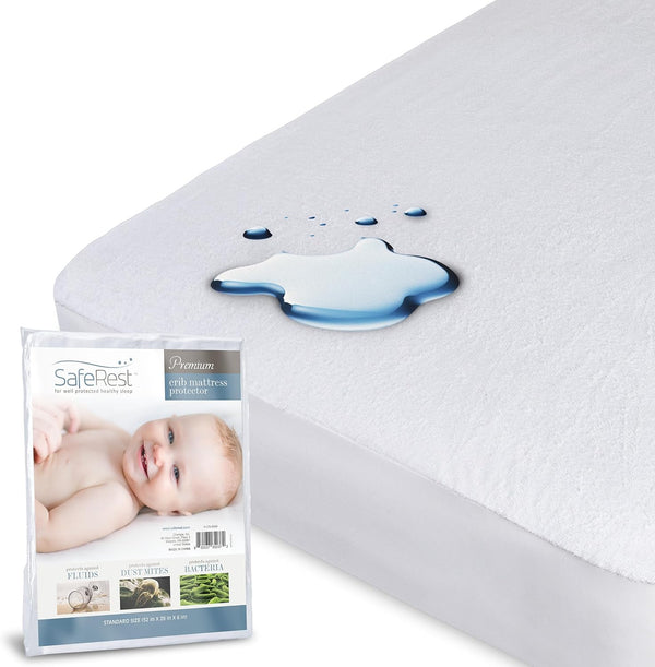 SafeRest Waterproof Crib Size Mattress Protector - Fitted with Stretchable Pockets -