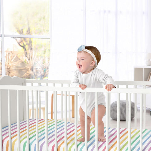 Sweet Jojo Designs Pastel Rainbow Striped Girl Baby Fitted Crib Sheet Infant Newborn Nursery Toddler Bed Room Standard