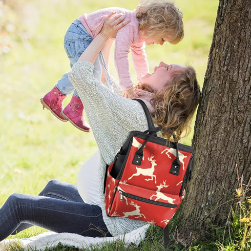Hsnar Backpack Red Christmas Deer Waterproof Diaper Bag Large Capacity Baby Bag with Stroller Straps, Multi-Pocket
