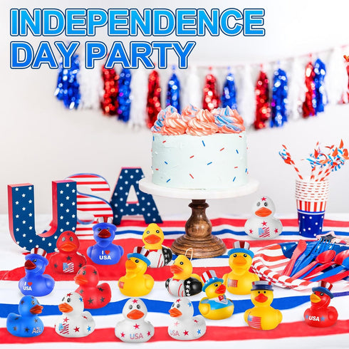 24 SCIONE Patriotic Rubber Ducks - Pcs Independence Day Novelty Funny Squeeze Baby Shower Bathtub Ducks for Fourth