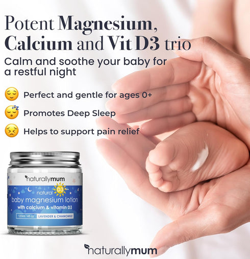 4.2 oz NaturallyMum Baby Magnesium Lotion with Calcium & Vitamin D | Support for Sleep, Heart, Bone, Nerve, Gut