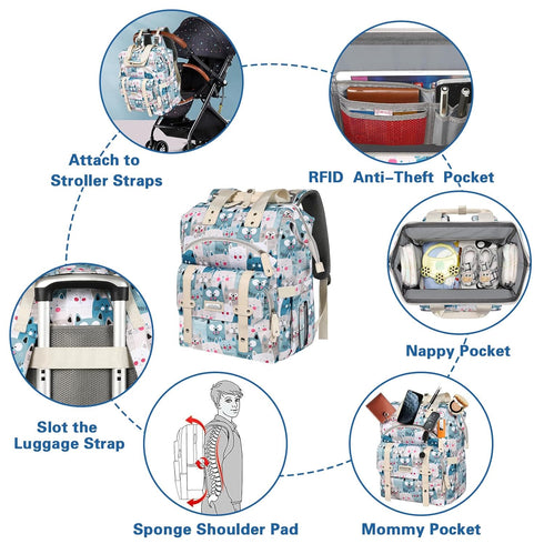Backpack,Baby Boys,15.6inch Jiefeike Diaper Bag Bags for Mom Dad Girls Cat Dog Travel Baby Diaper Bags with Insulated