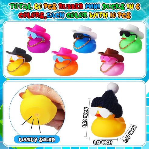 Sratte 140 Pcs Rubber Mini Duck Bulk, Halloween Rubber Ducks for Car Decor, Bath Toy, Little Duck, Sunglasses,