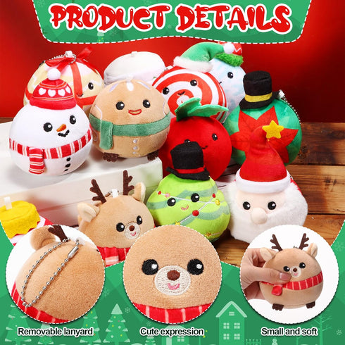 Aoriher 12 Pcs Christmas Plush Ornaments, 3.15 Inch Plush Doll Toy for Xmas Party Favor Gifts