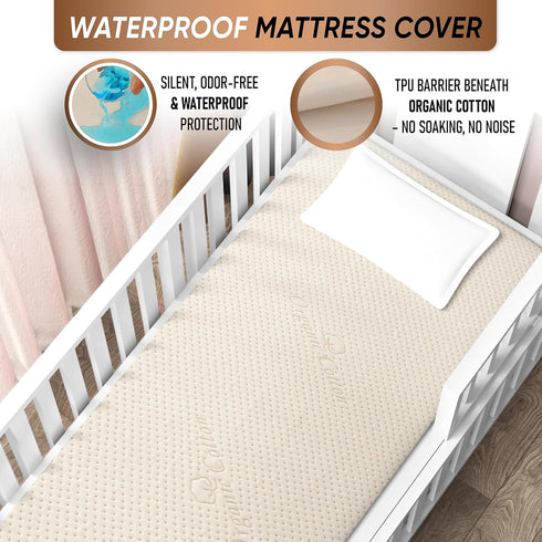 380GSM 3D Luxury Organic Cotton Crib Mattress Pad - Skin Friendly, Waterproof, Breathable & Absorbent Mattress