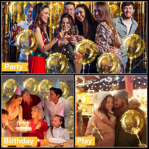 18 Pack 20 Inch, 18) Vinsot LED Bobo Balloons Light Up Balloons Clear Helium Bubble Bobo Glow with String Lights