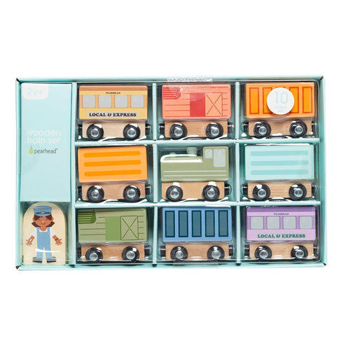 Set 10-Piece 2 3 4 Pearhead Wooden Train for Toddlers Magnetic Train Cars, FSC-Certified Wood, Montessori STEM Toy