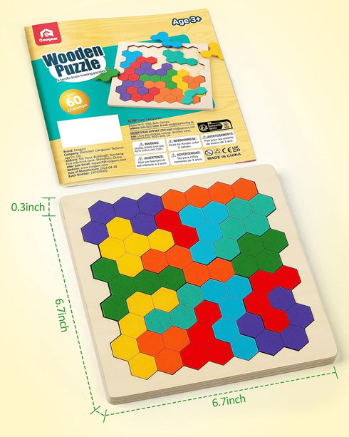 Coogam Wooden Tangram Puzzle - Color Shape Pattern Jigsaw Brain Teasers, Montessori STEM Educational Toys Gift for All