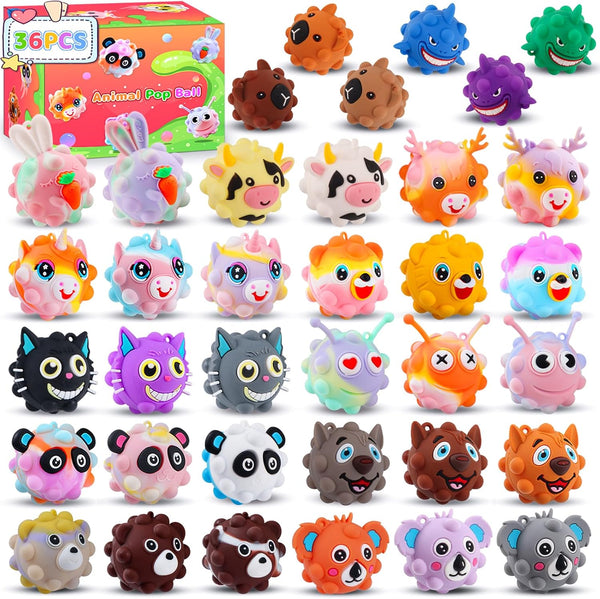 KissFree 36 PACK Animal Pop Balls Party Favors for Kids, 3D Pop