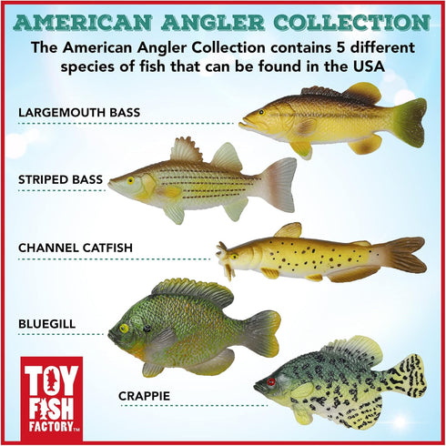 American Angler Collection Toy Fish Set with Collector Case, Miniature Figurine Fish by Toy Fish Factory