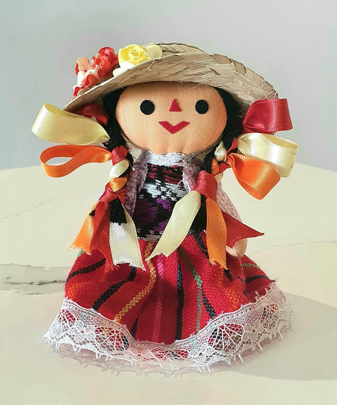 ALKIMIA INC Mexican Handmade Traditional Maria Farmer Rag Doll, 7 inches