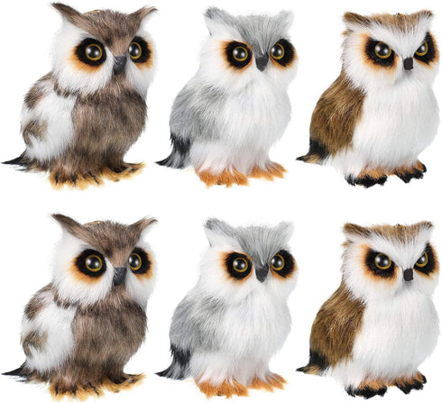 Mini Owl Plush Toy - 6 Pieces, 3.2 Inch Christmas Hanging Ornaments, Woodland Gray White