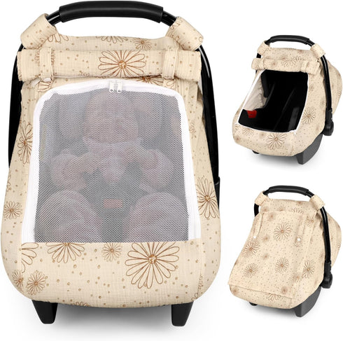 Pea Pod Muslin Baby Car Seat Cover, with Extra Large Mesh Window Breathable Infant