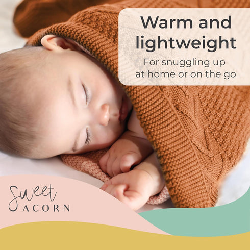 Sunset Knit Baby Blanket in Cable Pattern, Organic Cotton Blankets for Crib or Stroller, Receiving Blankets - Orange