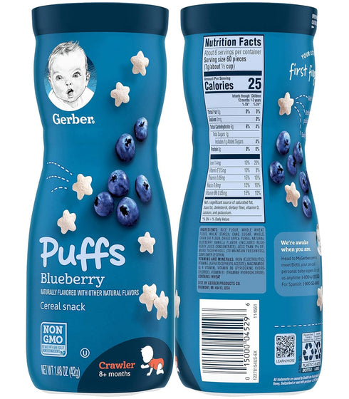 Pack 1.48 Pack 3) Gerber Graduates Puffs Cereal Snack Variety - Blueberry, Strawberry-Apple, Sweet Potato Ounce