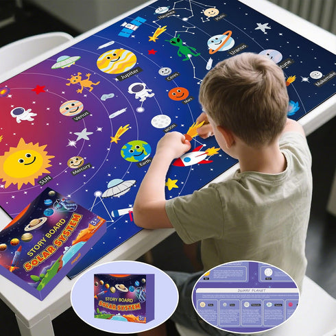 MEGUO 3 4 5 6 7 8 40"x30" 59 Solar System for Kids | Felt Wall Activities for Children | Montessori Space Planet Toys