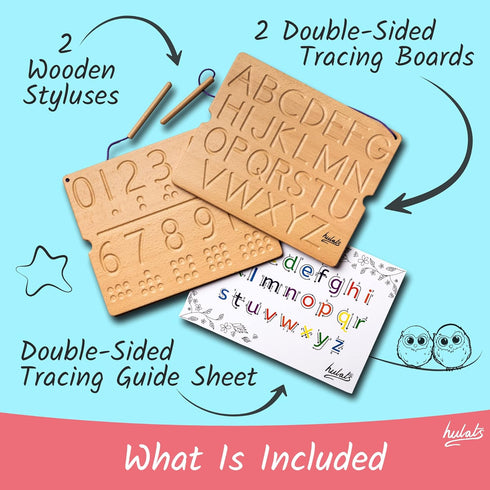 3-5 3 Hulats Learn to Write - Number & Letter Tracing Boards for Kids Ages - Wooden Alphabet Learning Montessori Year