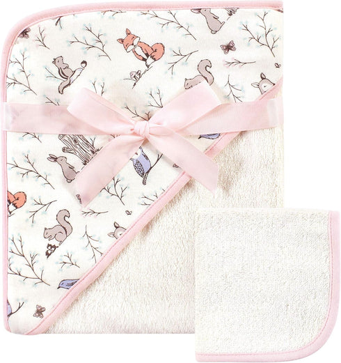 Hudson Baby Unisex Baby Cotton Hooded Towel and Washcloth, Enchanted Forest, One