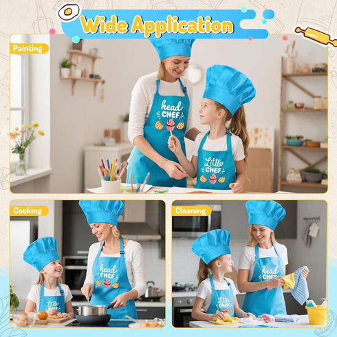 Set 4Pcs R HORSE Adult Kid Apron and Chef Hat - Parent Child Adjustable Kitchen Apron Hat Kid Role Play Chef Toy