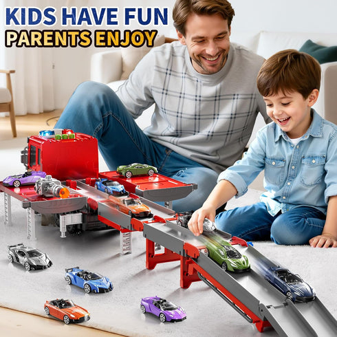 1-3, 1-3 3-5, 6 3-9 Fire Trucks for Toddlers Firetruck Toys for Toddlers Folded Carrier Truck Race Track with Racing