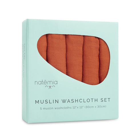 Natemia Premium Muslin Baby Washcloths - Ultra Soft Rayon from Bamboo, 5 Piece Set, 6 Layer Baby Girl & Boy Washcloths