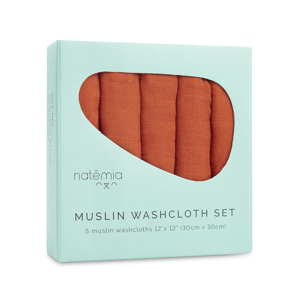 Natemia Premium Muslin Baby Washcloths - Ultra Soft Rayon from Bamboo, 5 Piece Set, 6 Layer Baby Girl & Boy Washcloths