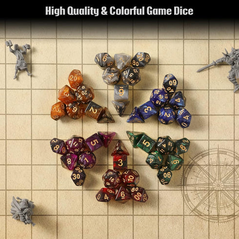 DND Dice Set, 42 Pcs Polyhedral Dice Set with Colorful Animal Pattern Dice Bag and PU Leather Dice Tray
