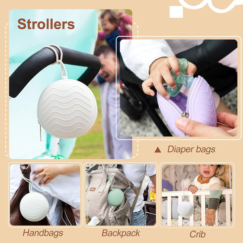 KIYEUKB 3 Pack Silicone Pacifier Holder Case, BPA-Free Cover Pouch for Baby, Portable Storage Container for Diaper Bag