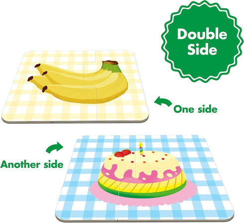 48 Food Matching Puzzles - Pre-Primer in 2 Pieces, Perfect for Preschool Learning (24 Blocks Double Sided)