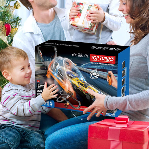 Glorryearst 4 Sets 7,8,9-12 Slot Car Racing Track for Kids with Cars Battery or Electric Powered Dual Racing Game